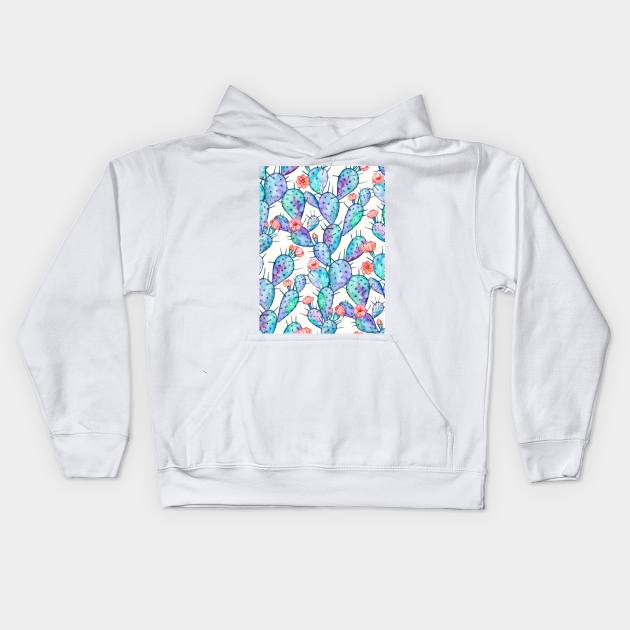 Rainbow Watercolor Cactus Pattern Kids Hoodie by micklyn